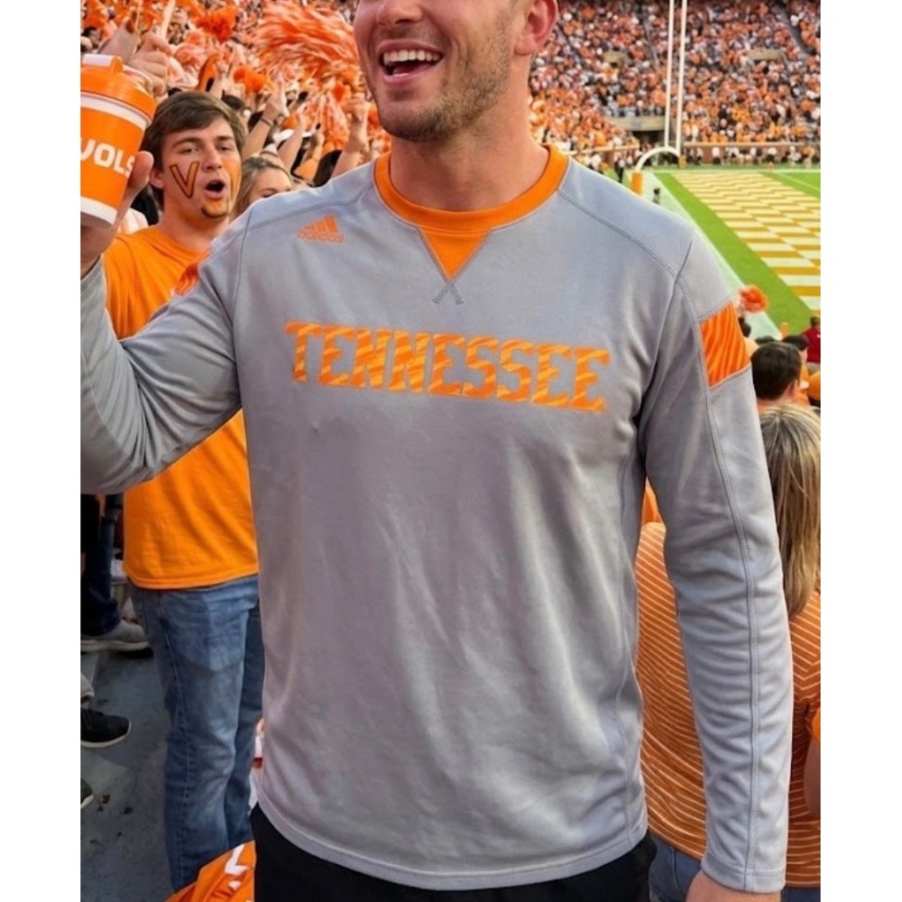 Adidas Mens Tennessee Volunteers Long Sleeve Performance Shirt Gray Orange Small